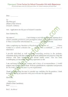 sample cover letter for school counselor with experience
