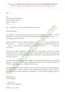 application letter for the position of english teacher