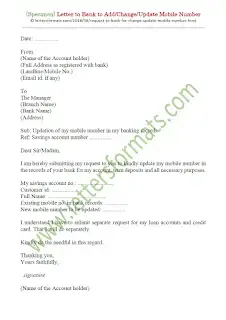 Request Letter to Bank to Add/ Change/ Update Mobile Number