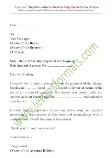 cheque stop payment request letter format